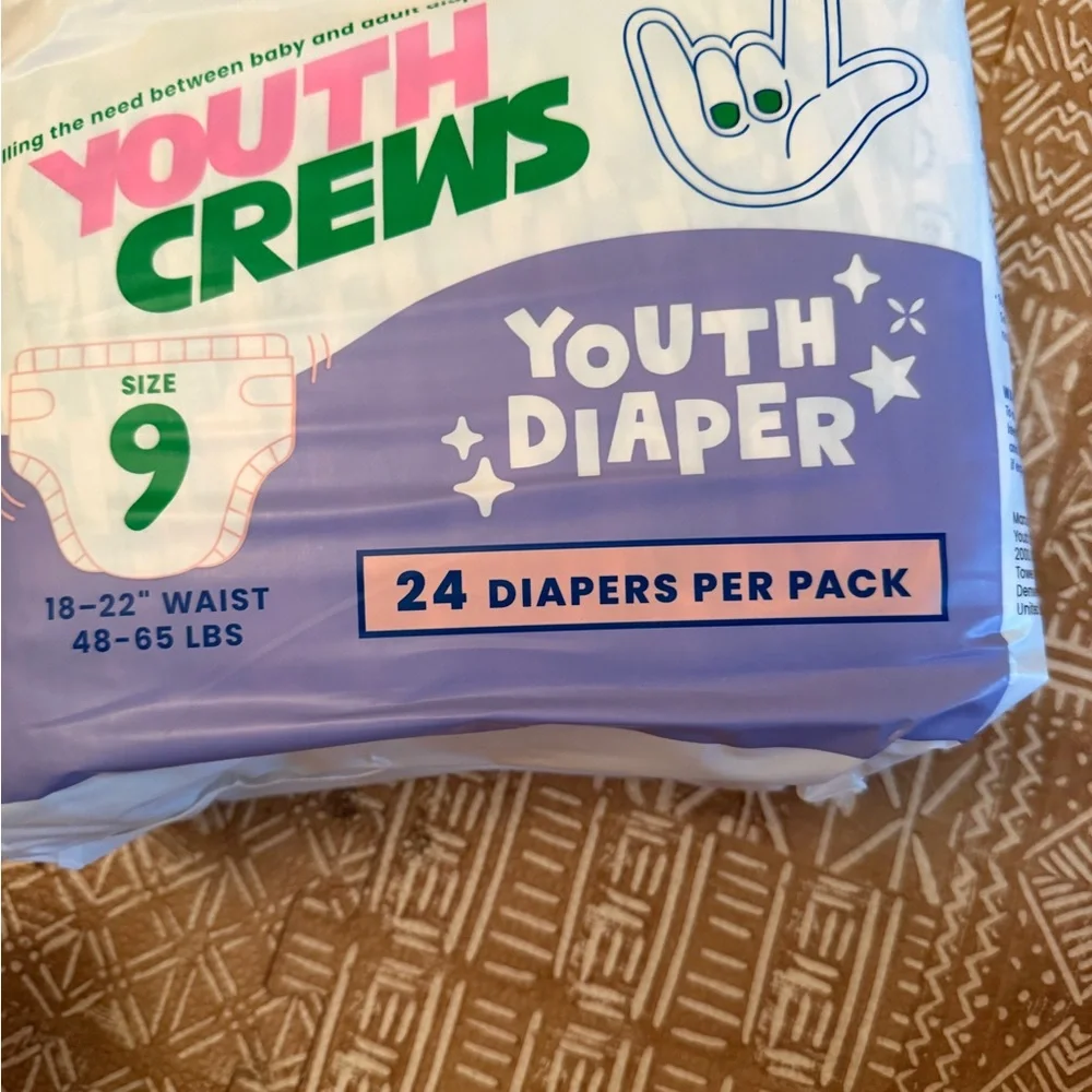 Youth Crews Youth Diapers Size 9 – 24 Pack – New Sealed - Picture 3 of 8